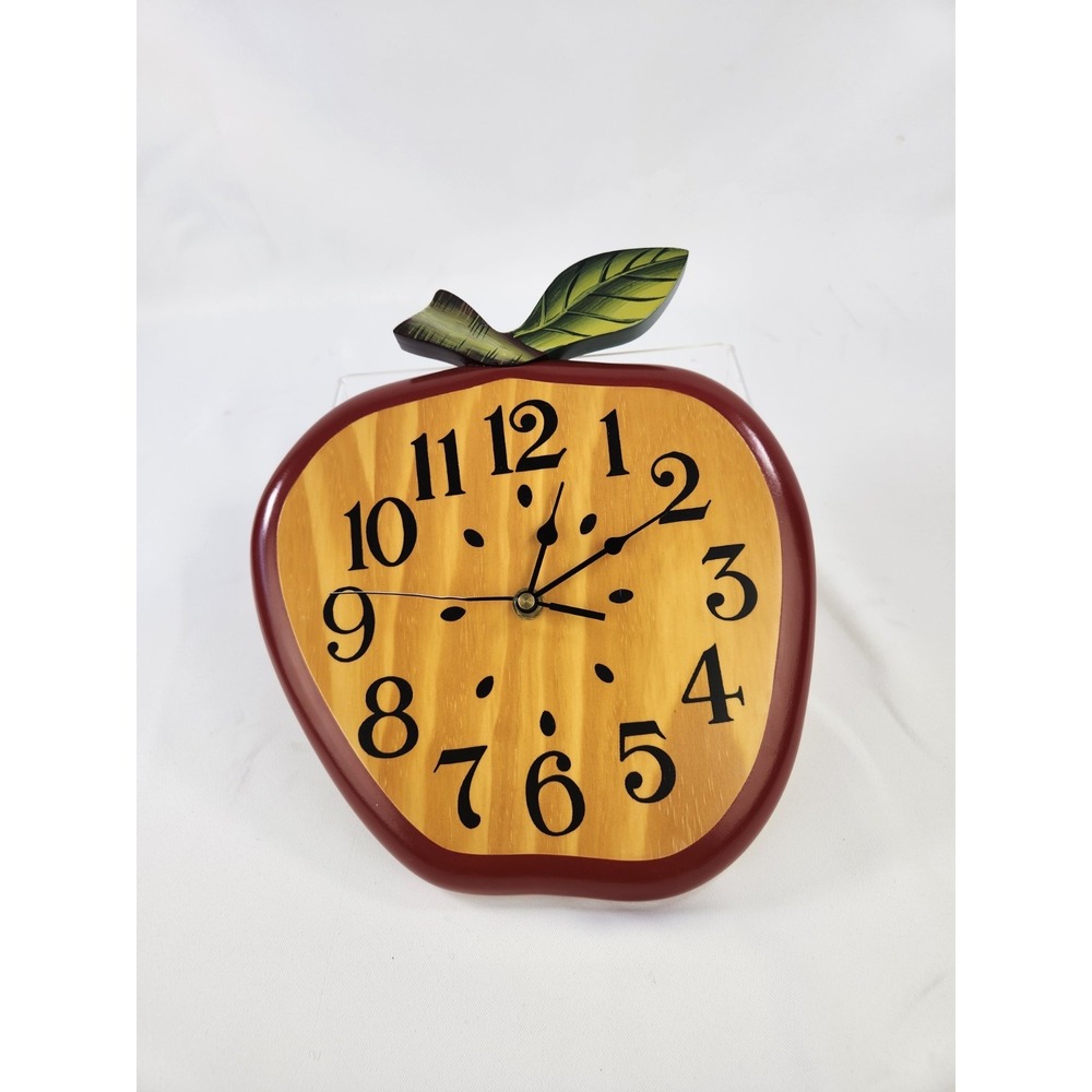 Vintage Wooden Apple Wall Clock 1990s Retro Kitchen Farmhouse Cottagecore Decor